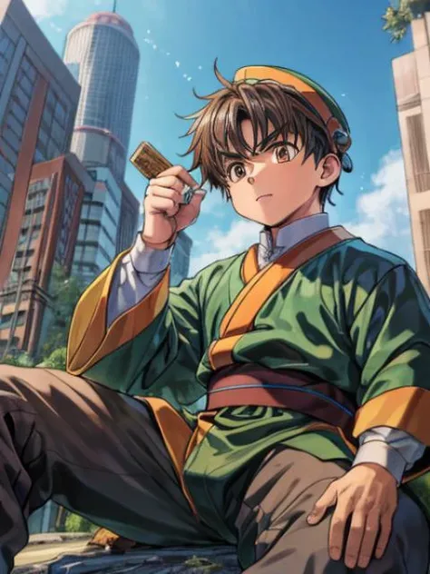 masterpiece,1boy, <lora:add_detail:0.77>,Rampage,GTSgiga <lora:GTSv5:0.3>, ,tiny city:1.4, tiny hiroshima, (lixiaolang,giant boy, head lxl,beautiful brown eyes, <lora:liXiaolang_v10:0.6>), sitting, from below,