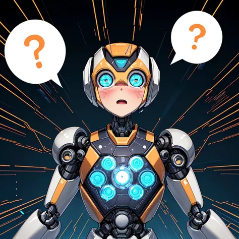 SFW, (robot:1.4), a silly robot, spinning eyes, dizzy eyes, wide eyes, (a cute flustered robot that looks like it's part of a maintenance team for a website:1.3), (speech bubble with exclamation marks and question marks:1.2), upper body,
fluffy cartoon-style clouds that give a whimsical lighthearted feel, patterns like polka dots in the background, error message,
(Light semi-transparent overlays of circuitry or lines of code that subtly hint at the digital nature of the issue without overwhelming the design:1.3),
light mood,
