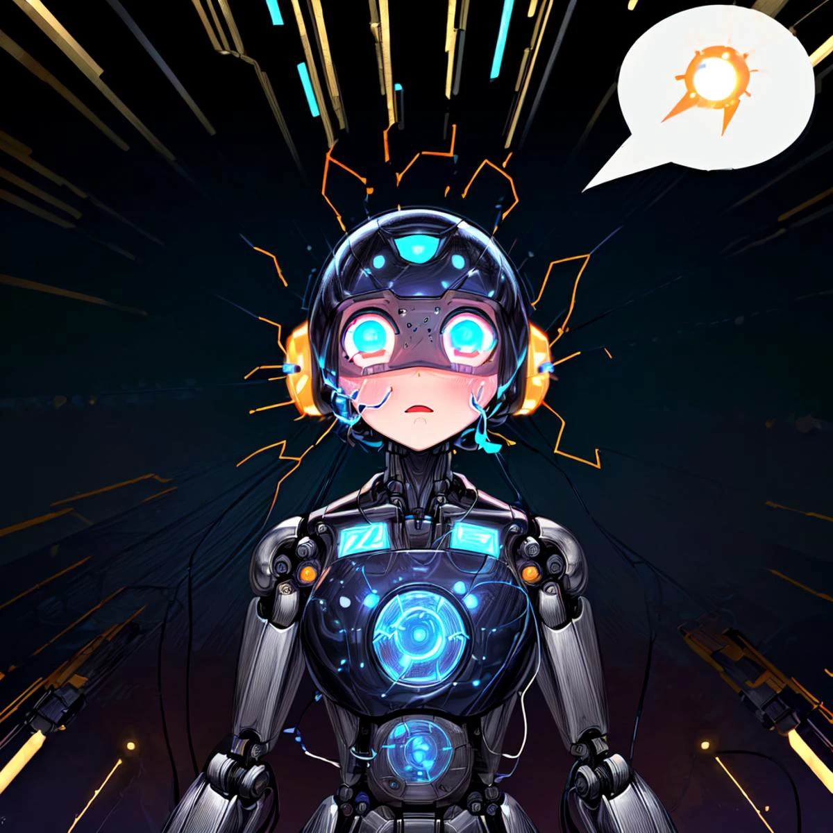 SFW, (robot:1.5), (spinning eyes:1.5), (@ @:1.5), (swirling eyes:1.5), confused, (dizzy:1.3), overwhelmed, (dizzy eyes:1.5), (wide eyes:1.2), (a cute flustered robot that looks like it's part of a maintenance team for a website:1.3), (speech bubble with question marks:1.2), (speech bubble with exclamation marks:1.2), maintenance mode, upper body,
fluffy cartoon-style clouds that give a whimsical lighthearted feel, patterns like polka dots in the background, error message, (blue electrical sparks:1.5), (electrocuted:1.4),
(Light semi-transparent overlays of circuitry or lines of code that subtly hint at the digital nature of the issue without overwhelming the design:1.5),
light mood,
HD, very detailed,
<lora:more_details:1>
