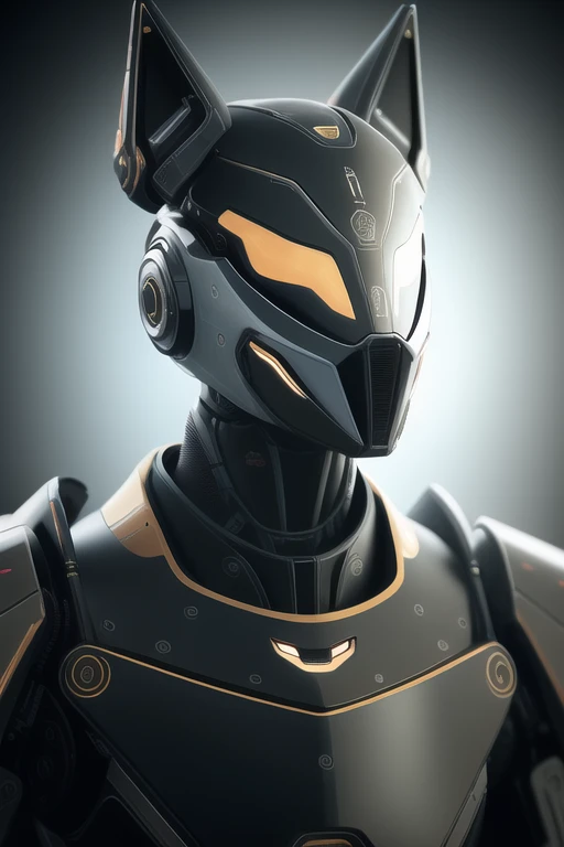 nousr robot best quality, cgunity, 8k, raw photo of (beautiful:1.2) cyborg dog, warframe style, black gold, ultra detailed, ambient light, volumetric lighting, realistic, realistic lighting, cinematic lighting, depth of field, sharp focus, dynamic pose, face focus, looking at viewer, (high contrast:1.2), (film grain)