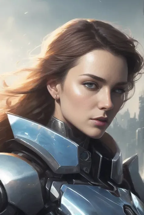 nousr robot, masterpiece, best quality, 8k, fantasy photo of beautiful (nude female wear very skimpy blue chrome mecha armor:1.2), (perfect face:1.2), (long hair:1), photorealistic highly detailed hard surface modeling texture, wind blow, dark blue skies, sci-fi city, reflection of light, reflective lighting, sharp focus, dynamic battle pose, face focus, manga effect, by greg rutkowski and viktoria gavrilenko