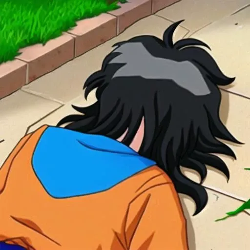 yamcha, long black hair, splayed out, laying (face down:1.1) in a ditch, broken, (injured:1.1), outside, from above, from behind, 1boy, solo, high quality <lora:yamcha_v1_1:0.5>