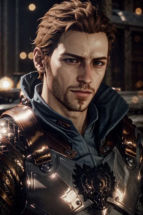 AlistairDA, 1boy, solo, male focus, facial hair, brown hair, armor, realistic, blurry, upper body, blurry background, beard, stubble, short hair, brown eyes, closed mouth
<lora:epi_noiseoffset2:1>, <lora:AlistairDA:0.7>