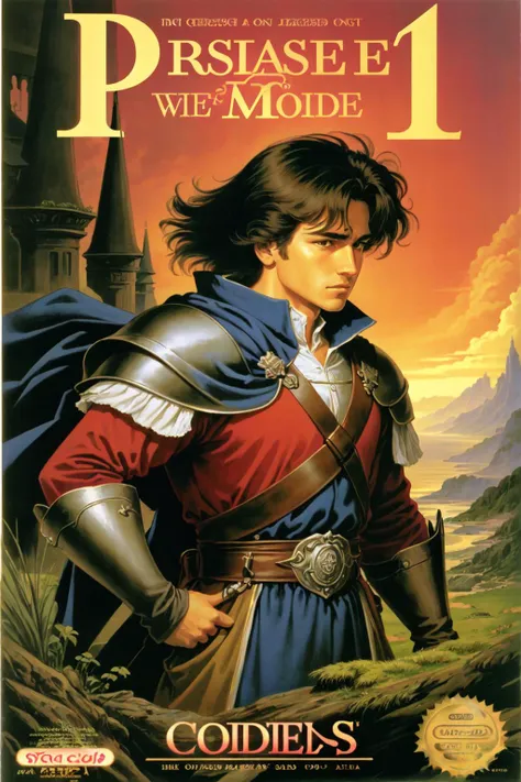 masterpiece,best quality, box art, retro artstyle, a cursed prince must save his kingdom, logo, English text, 1980s /(style/), cover, copyright name, <lora:NesBoxArtV1.1:1>