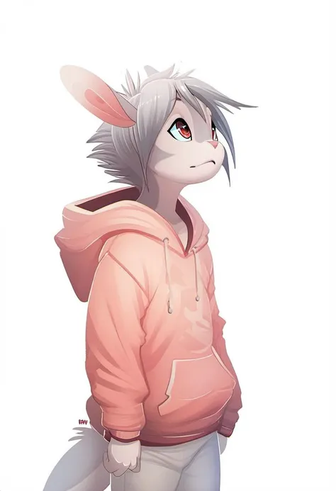 <lora:Ern_Style_for_PonyXL:1>,ern, solo, clothing, anthro, clothed, simple background, hair, topwear, hoodie, white background, grey hair, looking up, standing, score_9, score_8_up, score_7_up, score_6_up, score_5_up, score_4_up