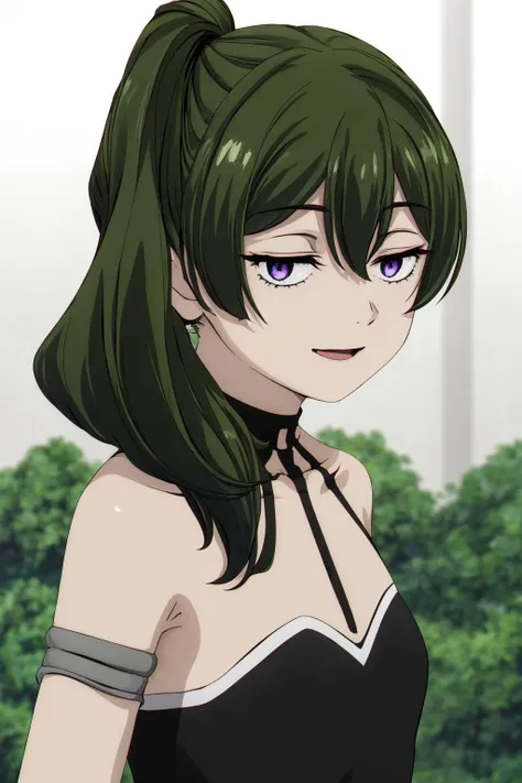 (masterpiece), best quality, (((ultra detailed, 8k quality))), expressive eyes, perfect face, perfect anatomy, perfect body, scene, <lora:scene_:0.7>, <lora:more_details:0.4>, <lora:beautiful_detailed_eyes:0.5>, <lora:GoodHands-beta2:0.7>, <lora:give_it_a_name:0.4>,
1girl, bangs, bare shoulders, black dress, closed mouth, dress, forest, green hair, long hair, looking at viewer, looking down, open mouth, ponytail, purple eyes, side ponytail, smile, solo, ubel, upper body <lora:ubel-lora-nochekaiser:1>