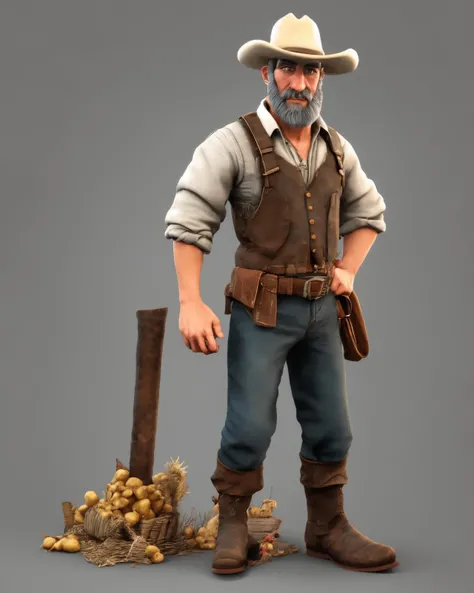 full body portrait harsh cowboy<lora:3dModelFarm_V_1_20_Step:0.9>, boots, epic realistic