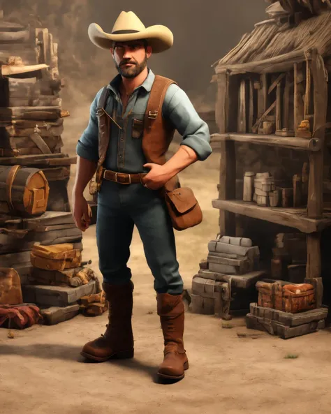 full body portrait harsh cowboy<lora:3dModelFarm_V_1_20_Step:0.9>, boots, epic realistic
