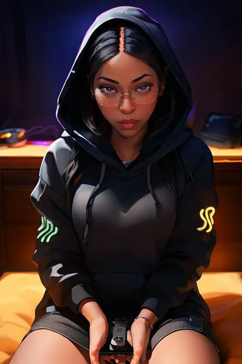 DEN_kalanii_SG,
sitting at a computer wearing headphones and playing games (holding a controller:1.2) wearing a hoodie in a (neon lit room:1.3), (gamer:1.2), gaming, gamer girl, games, (purple lighting, neon:1.2),
bokeh, f1.4, 40mm, photorealistic, raw, 8k, textured skin, skin pores, intricate details  <lora:epi_noiseoffset2:1>, epiCRealism <lora:ClothingAdjuster3:-1.3>