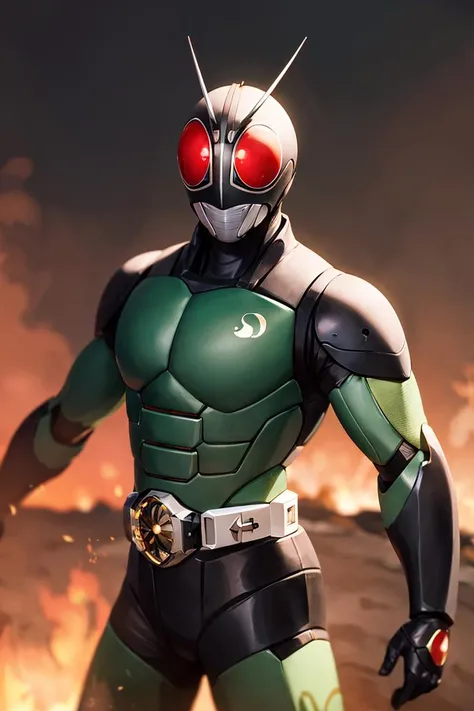 ((masterpiece,best quality)), absurdres, <lora:Kamen_Rider_Black_RX:0.7>, Kamen_Rider_Black_RX, solo, smiling, looking at viewer, cowboy shot, cinematic composition, dynamic pose