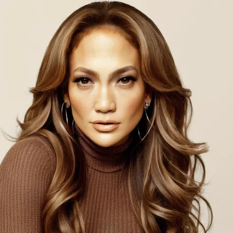 picture, best quality, a sexy 30yo beautiful JLO2<lora:JLO2:1.0>, long hair, looking at viewer, simple background, brown hair, white background, brown eyes, jewelry, turtle neck sweater, bracelet, lips, realistic, 8k, hdr