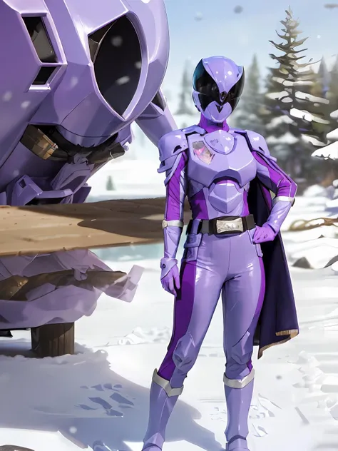 (extremely detailed fine touch:1.2), (ray tracing:1.2), masterpiece, best quality, highly quality  perfect face,  <lora:PAPILLIONOHGER-10:0.8>papillionohger, helmet, cape, armor, belt, bodysuit, purple cape, purple bodysuit, gloves, purple footwear, buckle, hands on hips, snow,
