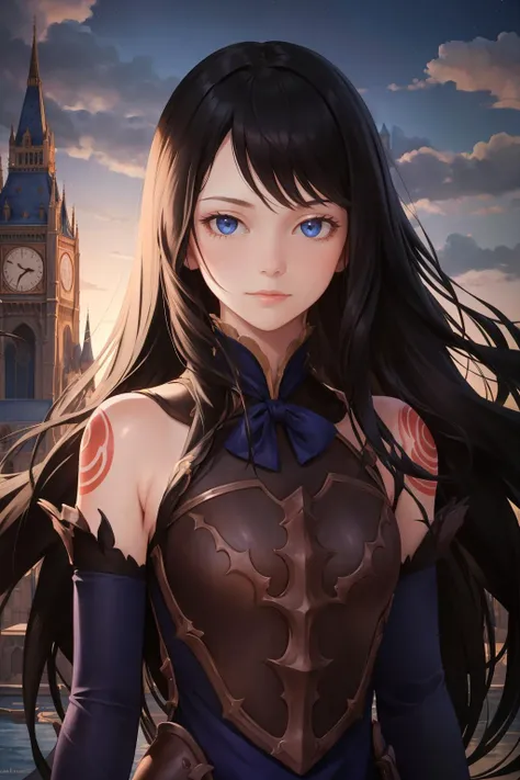 masterpiece, best quality, shanoa, armor, blue dress, detached sleeves, upper body, neutral expression, looking at viewer, gothic architecture, castle, night, (tattoo:1.3) <lora:shanoa-nvwls-v2-000012:0.9>