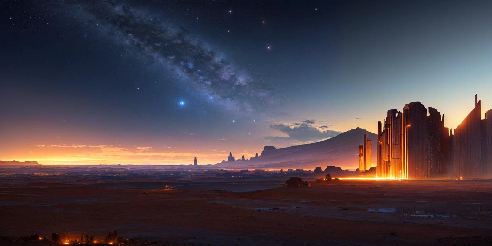 ((landscape, sci-fi, space, ruins:1.3)), ((night, glowing)), clouds, sky,science fiction,on mars,high-tech, night, prospect, moonlight reflection, sacred, landscape,bright,fhd,4k,high-resolution,realistic,surrealistic,super wide angle shot,canon 5d,v-ray,quixel megascans render,sintane render,