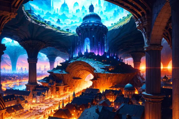 ((Fantacy city, underground city)), landscape, sunshine, magical world
masterpiece, best quality, realistic, ultra highres, depth of field, (detailed background), (masterpiece:1.2), (ultra detailed), (best quality), intricate, comprehensive cinematic, fantasy photography, (gradients), colorful, detailed landscape, visual key,