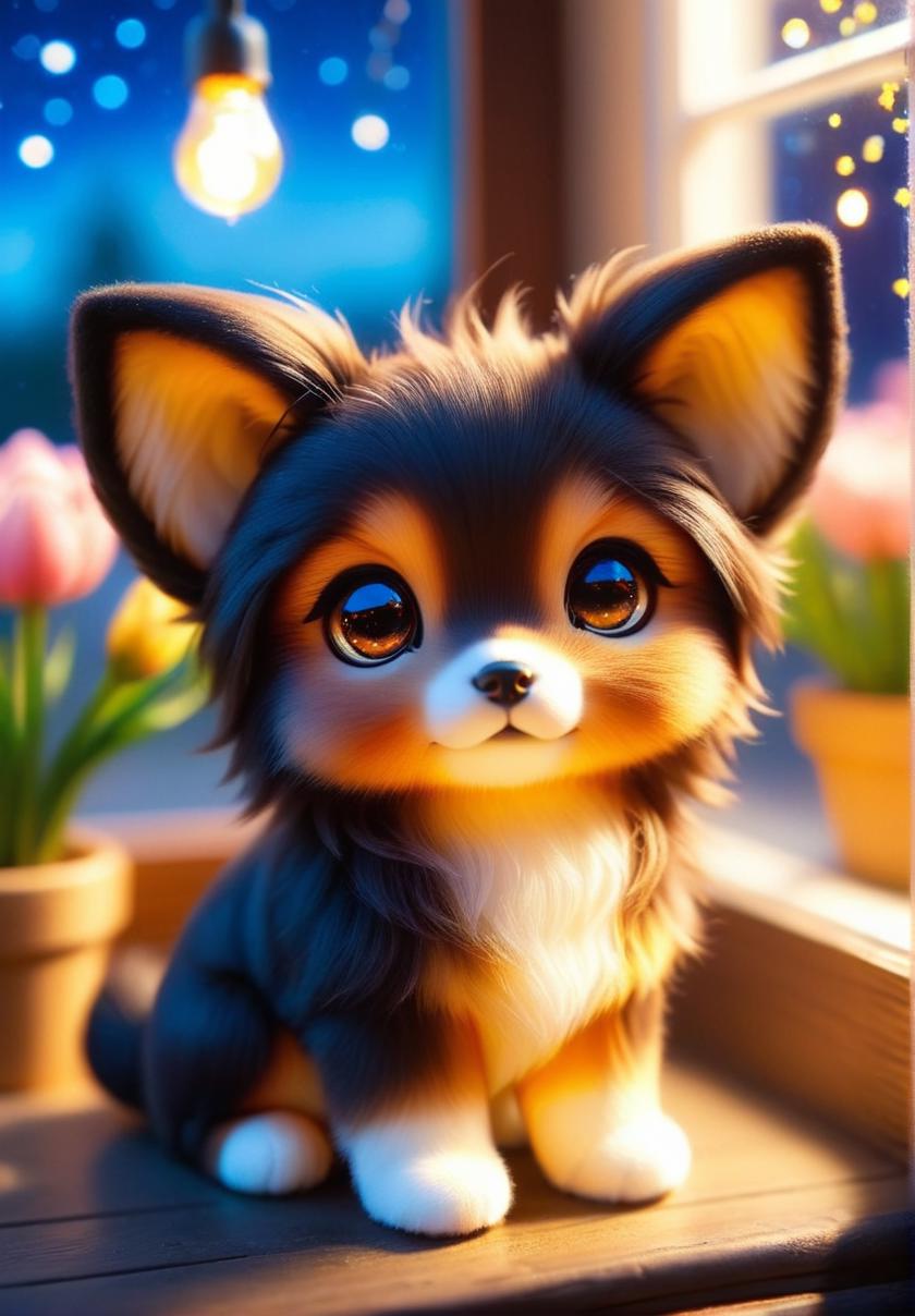 A close up of a small dog sitting on a window sill - SeaArt AI