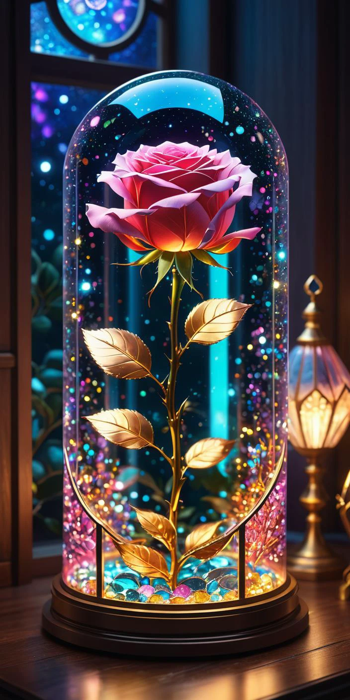 anime artwork letitflrsh, masterpiece, best quality, close up macro photo, sparkling magical fantasy glass dome tall rose, centered, symmetrical, very detailed, amazing quality, intricate, cinematic light, highly detail, beautiful, surreal, dramatic, fantasy nebulae colors, let_it_flourish anime style, key visual, vibrant, studio anime, highly detailed, Rekt Mode, Rekt Lighting, Brilliant, Diamond Dipped, Glitter Sprinkle, (((Masterpiece))), Glorious, (((best quality))),Friarmoody lighting,Sharp and in focus,8k, Visual novel,Moody lighting,