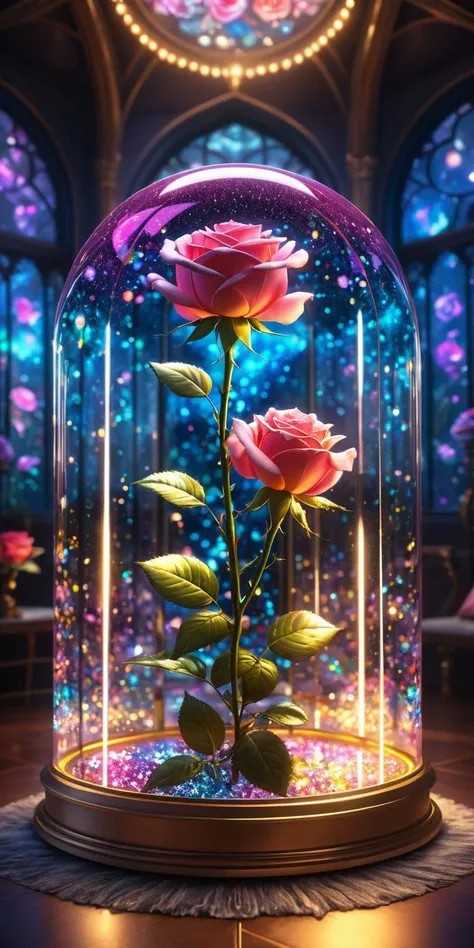 anime artwork letitflrsh, masterpiece, best quality, close up macro photo, sparkling magical fantasy glass dome tall rose, centered, symmetrical, very detailed, amazing quality, intricate, cinematic light, highly detail, beautiful, surreal, dramatic, fantasy nebulae colors, let_it_flourish anime style, key visual, vibrant, studio anime, highly detailed, Rekt Mode, Rekt Lighting, Brilliant, Diamond Dipped, Glitter Sprinkle, (((Masterpiece))), Glorious, (((best quality))),Friarmoody lighting,Sharp and in focus,8k, Visual novel,Moody lighting,