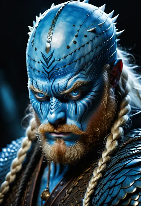 <lora:Scaleborn_SDXL:0.8>,scales, mundane VRay, Spray paint style, Long exposure of a Middle Aged (Sinister Viking King with Pale Blue Eyes:1.1) , inside a Conscious Trogir, Moon in the night, split diopter, [ (stylized by Jesper Ejsing:0.9) , (Ferdinand Knab:1.2) :6], Ultra Real, Depressing, ultra high res