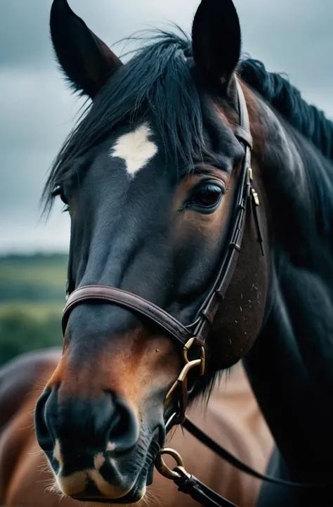 photograph close up portrait of Stallion, serious, stoic cinematic 4k epic detailed 4k epic detailed photograph shot on kodak detailed bokeh cinematic hbo dark moody,realistic,skin pours,half body,
