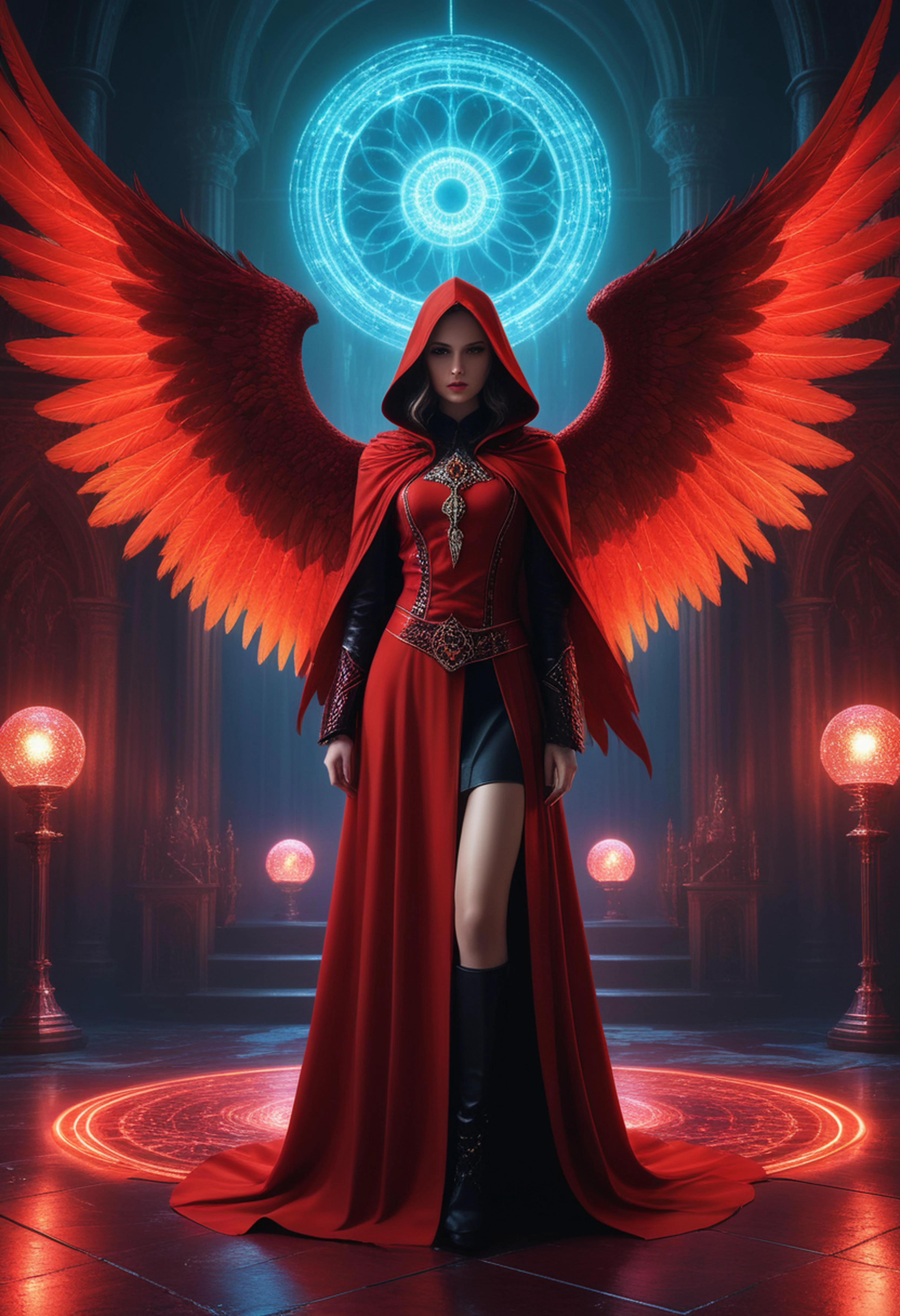 Disco-themed Photo,A dark angel of the Elden Ring lost chapel in a blood-red cloak,AngelicStyle,ais-darkpartz,stands before a great ancient elden eldritch,maintaining the integrity of the time loop itself,<lora:xl_more_art-full_v1:0.3>,<lora:sdxl_lora_beksinski-000018:0.5>,Demon_Calavera,sky a hellish style-nebmagic,<lora:ral-pxlprtcl:0.8>,ral-pxlprtcl,<lora:SDXLAngelic:0.8>,<lora:Space_sdxl:0.8>, . Vibrant, groovy, retro 70s style, shiny disco balls, neon lights, dance floor, highly detailed