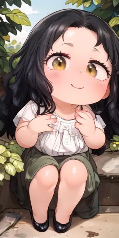 anime, best quality, absurd resolution, intricate detail, (perfect detail features), 8k, UHD, (masterpiece:1.4), (high quality:1.4), high definition, animation, illustration, highly detailed, highres, extremely detailed, sharp focus, <lora:hyperdenoiser_v090:0.5>, <lora:hyperrefiner_v090:0.5>, <lora:add_detail:0.3>, 4k, absurd resolution, detailed hands, (detailed eyes:1.3), <lora:sd15_lora_beta:1>, <lora:perfetfingers:0.5>, <lora:ETO_OC:0.2> ETO-OC, <lora:ETO_OCC006:0.5>, ETO_OCC, (curly hair:1.3), (long hair:1.1), (black hair:1.5), thick eyebrows, pale skin, 1girl, ((hazel-green-brown eyes), (multicolored eyes)), smiling, looking at viewer, mature female, (parted bangs:1.8), (apple-cheeks, round-face, round-chin), <lora:taremeEyes_v10:0.5>, perfect eyes, full body, (yellow dress), (sfw), outdoors, garden, sky, happy, <lora:edgChamYellowSundress:0.5> edgYSD, (wearing a yellow sundress)