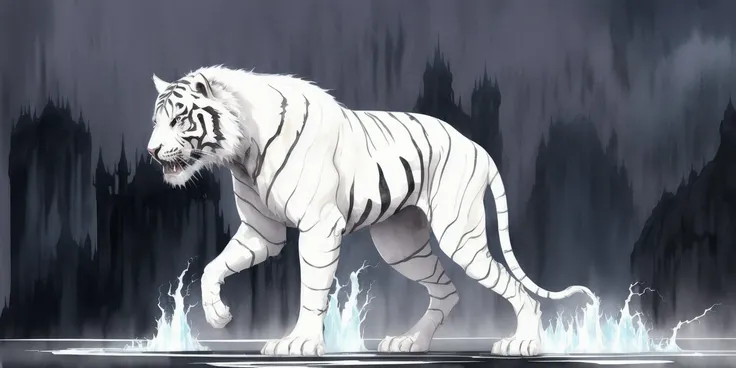 <lora:concept art-v1.0:1> concept art, Dreamlike Surrealism, Majestic White Tiger, Celestial Waterfall, Ethereal Color Palette, Soft Glow of Moonlight, Enigmatic Atmosphere, Neo-Gothic Architecture, Textured Brushstrokes, Fluid Organic Shapes, Intriguing Composition, Symbolic Imagery, Sense of Wonder, Watercolor Washes, Mythical Creature Companion, Enchanting Flora, Celestial Moons, Mystical Weather, Twilight Hour, Magical Essence, Aura of Mystery