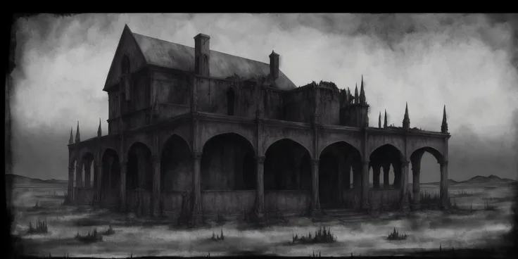 <lora:concept art-v1.0:1> Dark Surrealism, Sinister Raven, Desolate Desert, Moody and Contrasting Colors, Dramatic Play of Light and Shadows, Eerie Atmosphere, Decaying Architecture, Rough and Weathered Textures, Angular and Distorted Shapes, Tension-Filled Composition, Symbolic Imagery, Sense of Dread, Ink Washes and Ink Pen Detailing, Mythical Creature of Nightmares, Twisted Flora, Celestial Moon, Mysterious Fog, Witching Hour, Haunting Vibe, Veil of Uncertainty