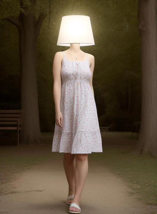 (lamp head:1.1), walking in park, wearing sundress <lora:Lamp_Head2-anime:0.7>