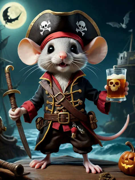 (Illustrate a haunted pirate ship on a cursed sea), (Design a cursed treasure map)

In the spirit of Halloween, a whimsical scene unfolds as a tiny mouse dons a meticulously crafted pirate costume, transforming into a swashbuckling adventurer of the miniature seas. The mouse's sleek fur is adorned with a pint-sized tricorn hat, complete with a skull and crossbones emblem, while a crimson bandana flutters in the imaginary sea breeze. A daring eye patch adds a touch of mystery to its mischievous gaze, and a miniature cutlass is clutched in its paws, ready for a charmingly pint-sized pirate adventure. The attention to detail in this diminutive costume creates an adorable spectacle, blending the enchantment of Halloween with the endearing charm of a pint-sized pirate mouse.

airbrush painting, 

<lora:RMSDXL_Enhance:0.4>,
<lora:add-detail-xl:0.8>,
<lora:RMSDXL_Darkness_Cinema:0.5>,
<lora:RMSDXL_Photo:0.45>,