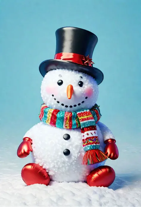 a cute snowman made out of Christmas toys, digital art style, hight quality,detailed, colorful aura, brightly