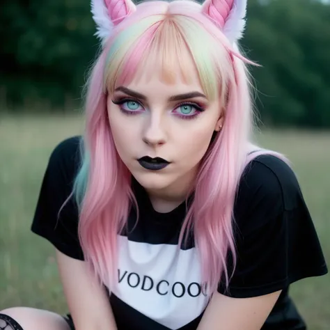 <lora:add-detail-xl:0.8>This girl, dressed as a unicorn, is wearing the t shirts and screamed, in the style of pastel goth, webcam, pensive poses, tweencore, dusty piles, stephanie rew, solarizing master in the style of hasselblad 1600f, flower power, southern gothic, light pink and light gold, captivating gaze, washed - out, neo - pop sensibility, gothic, stripcore, ethereal colours, gothic art, fullbody, perfect eyes, perfect features, perfect hands, perfect body, 128k, 1080p, cinematic quality, cinematic lighting, voodoo, sinister, diabolical, testp, stunningly beautiful, maxim, hyper realistic details caninecore, brown and black, shiny/ glossy, felinecore, <lora:alien_lora:0.8> bigbadejo alien_monster