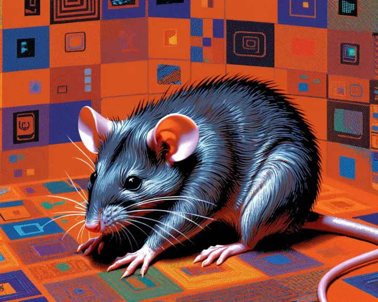 a cute sleepy rat <lora:Macpaint-XL-000015:1> MacPaint microsoft windows 95 dos installshield (pixel:0.3) reduced color palette Futurism Op Art boxart 1994 colorful