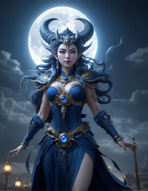 Ancient Monstrous Luna Goddess of the Night, realistic, sharp focus, 8k, high definition, insanely detailed, intricate, elegant, art by stanley lau and artgerm Canaletto