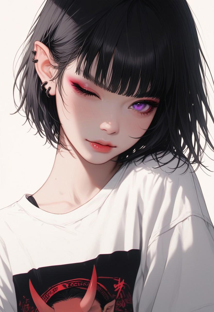 A close up of a person with a white shirt and black hair - SeaArt AI