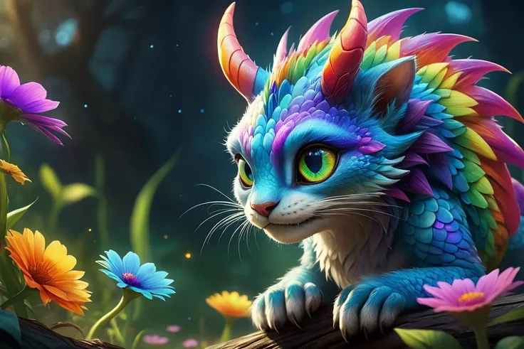 Real estate photography style, cinematic film still of strybk, A surreal cute little rainbow creauture (dragon|cat:0.5), and a cute boy, playing, detailed face, rainbow glittering skin scales, big detailed reflective eyes, detailed scales, hyperdetailed, intricated, fantasy, iridescent scales, multicolored flowers, rainbow, filigree details, intricated background, labradorites, by Peter Mohrbacher, by Alebrije, artstation, dramatic lighting from left, 32k, UE5, octane render, 3d digital painting, concept art, bright colors, centered, kids story book style, muted colors, watercolor style, shallow depth of field, vignette, highly detailed, high budget, bokeh, cinemascope, moody, epic, gorgeous, film grain, grainy, shallow depth of field, vignette, highly detailed, high budget, bokeh, cinemascope, moody, epic, gorgeous, film grain, grainy, Professional, inviting, well-lit, high-resolution, property-focused, commercial, highly detailed