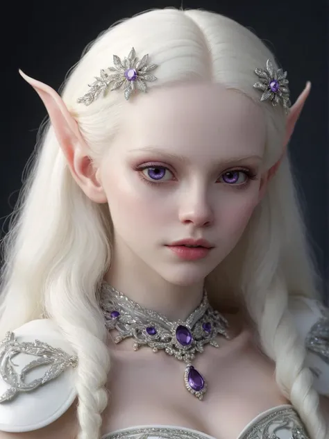 (Beginner Professional 3D rendering:1.3) of (Visual novel:1.3),(Lustful:1.3) Amethyst, visionary,emergent, Fantasy aesthetics,, (albino:1.3) (nymph:1.3), (albinism:1.4), mischievous quarter-elf woman, full body, wearing an intricately adorned dress, mysterious smile, symmetrical Face, (narrow face:1.5), Noticeable Jaw, high Cheekbones, Straight black Eyebrows, Majestic Aquiline narrow Nose, Full Lips, (long white hair:1.3), (porcelain white skin:1.9), serene, haughty,withdrawn,pale lips, (dynamic composition:1.2), (shallow depth of field:1.2), bright lighting, vibrant,, fantasy, horror, elegant, masterpiece, intricate details, dynamic range, (skin texture style, detailed skin pore, detailed skin, realistic skin),soft-hued colors <lora:skin tone style v4:1>,(by Artist Anna Dittman:1.3),CGSociety,ArtStation,(Serial Art:1.3),(Dichromatic:1.3)