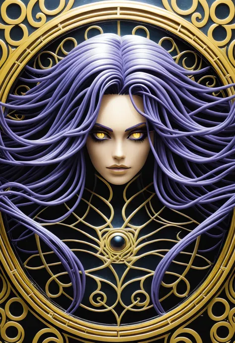 (head of a woman in one block of glass:1.6),
(long hair, spread hair, medusa hair:1.5), faint smile, (black obsidian eyes:1.5),
intricate background, spotlight,