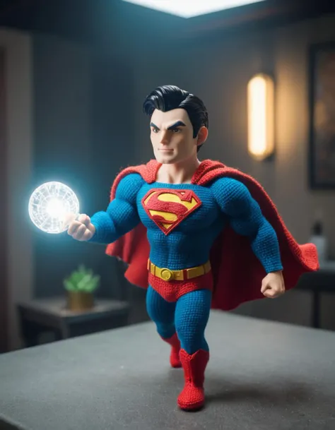 photograph Superman , action pose, 50mm . cinematic 4k epic detailed 4k epic detailed photograph shot on kodak detailed cinematic hbo dark moody, 35mm photo, grainy, vignette, vintage, Kodachrome, Lomography, stained, highly detailed, found footage, Anti-gravity research lab, scene in amigurumi style, extremely fuzzy yarn, miniature diorama, HD, 8k, highly detailed, perfect composition, depth of field, cinematic lighting, volumetric lighting, color graded, <lora:Amigurumi_Style_XL_LyCoris_v1.5.2-000024:1>, Superman, action pose, highly detailed, sharp focus, intricate, elegant, colorful, contemporary, warm light, shiny, futuristic, designed translucent, full bright, dynamic composition, creative, new, classic, cinematic, fine detail, professional, winning, color, ambient background, cool, great complimentary colors, optimistic, glowing, positive, pure, pristine, radiant, focused