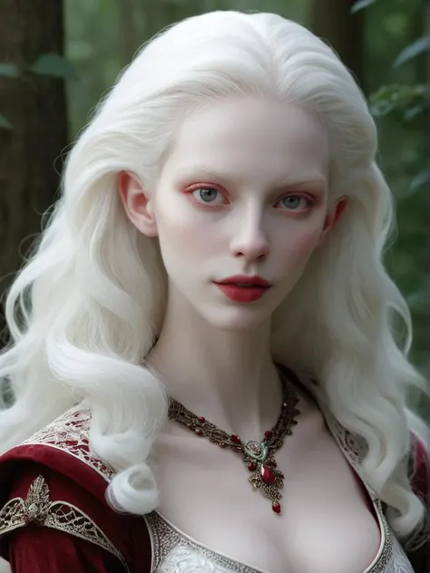 (Girlish Vector image:1.3) of (Illustration:1.3),(Depressing:1.3) Oxblood Red, ghostly,foggy,talented, Fantasy aesthetics,, (albino:1.3) (nymph:1.3), (albinism:1.4), mischievous quarter-elf woman, full body, wearing an intricately adorned dress, mysterious smile, symmetrical Face, narrow face, Noticeable Jaw, high Cheekbones, Straight Eyebrows, Majestic Aquiline Nose, Full Lips, (long white hair:1.3), (porcelain white skin:1.9), serene, haughty,withdrawn, (dynamic composition:1.2), (shallow depth of field:1.2), bright lighting, vibrant,, fantasy, horror, elegant, masterpiece, intricate details, dynamic range, (skin texture style, detailed skin pore, detailed skin, realistic skin),soft-hued colors <lora:skin tone style v4:1>,(by Artist Clive Barker:1.3),(Flat style:1.3),Illustration,Behance,(Vaporwave Art:1.3),(Polychromatic:1.3)