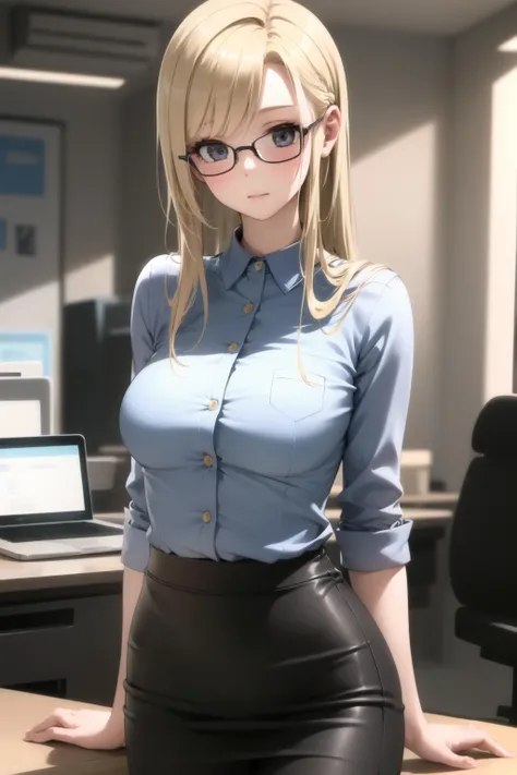 <lora:egami_v0.1:1>
1girl, solo, blonde hair, long hair, office lady, pencil skirt, glasses, upper body,, masterpiece, best quality, highly detailed
