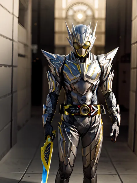 (extremely detailed CG), (best quality), <lora:MetalCluster-10:0.8> MetalCluster,bodysuit, shoulder armor,gloves,belt, rider belt,helmet, standing, holding weapon, weapon,