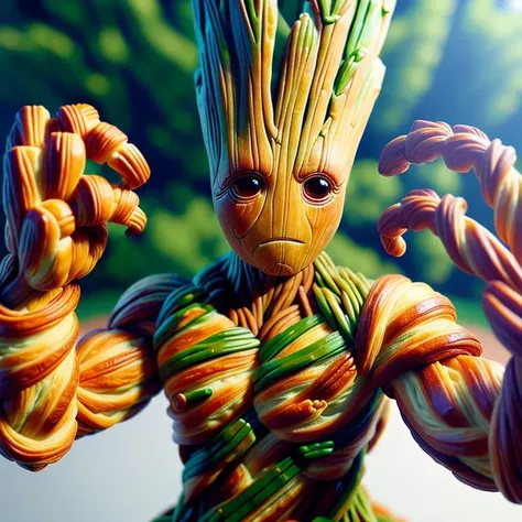 Croissant-carving,a groot tree man, Made entirely from croissants,realistic style,cinematic feel,<lora:food_carving_sd_1_5_20231205:0.6>,