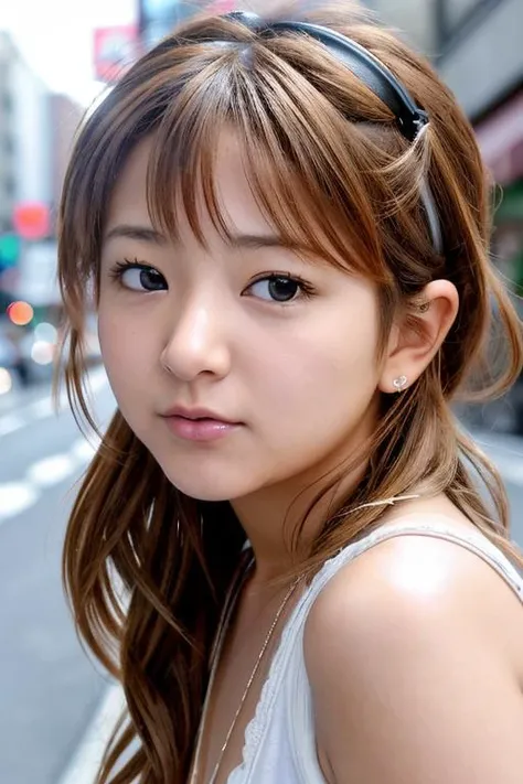 RAW close-up portrait photo, YaguchiMari in busy Tokyo street, fcDetailPortrait
