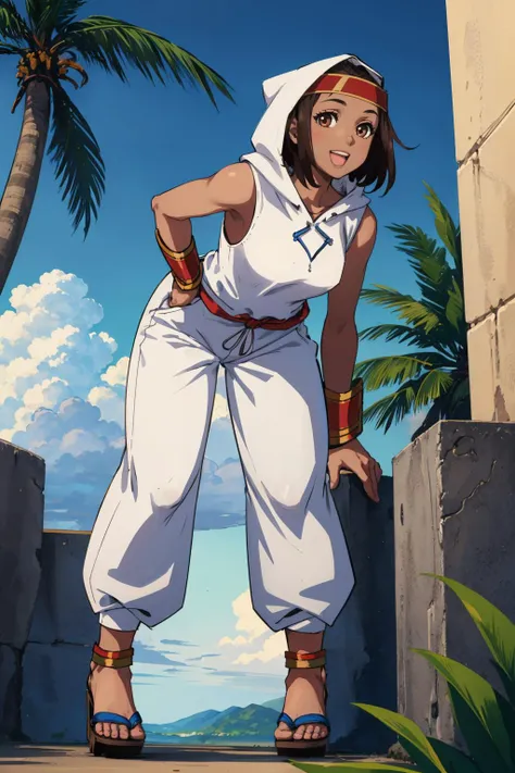 1 girl, short black hair , green eyes, beautiful, light skin color , wide shoulders, thin waist, medium breasts, defined thighs, thin, defined lean , showing abs ,wide hips, medium ass, bleach style, shinigami, shinigami outfit, tank top kimono, black kimono pants, bleach, front of viewer, look at viewer,a white cape over your shoulders