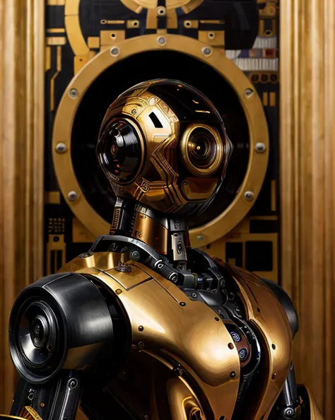 ((masterpiece)), (detailed background),((robot)) in the style of Gustav Klimt, <lora:more_details:0.6> <lora:cyberhelmetv0.7:0.75>, sharp focus