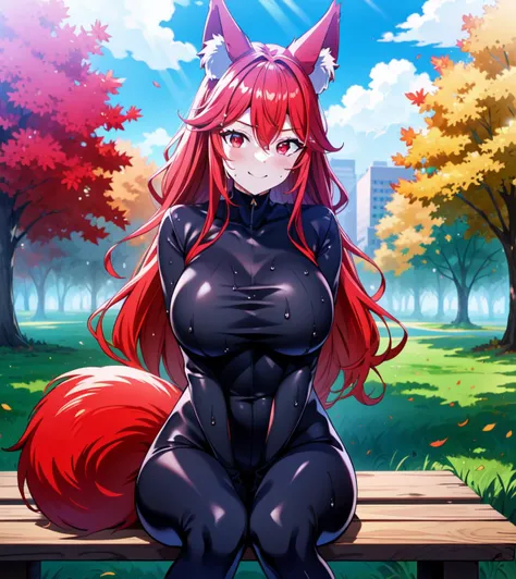 Humanoid female orange fox wide hips thin waist large round breasts