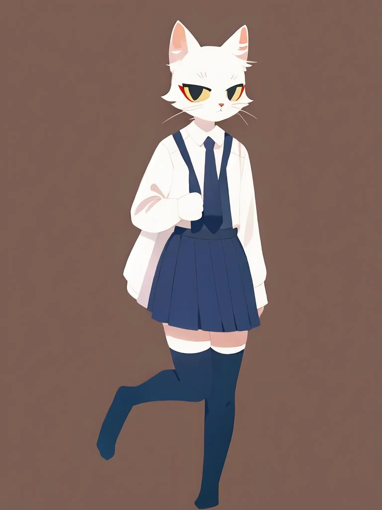 best quality,high ris,masterpiece,<lora:shao_qin_RE10:1>,(solo),furry,cat,by inkplasm,by bebebebebe,standing,show one leg,school uniform,BLUE thighhighs,