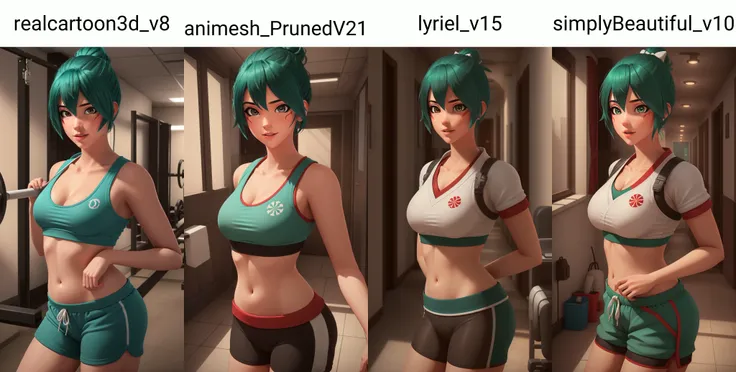 (masterpiece, best quality), intricate details,
1girl, <lora:kirikobetterV:0.6> owkiriko, , green hair:0.6, glowing eyes,
indoors, gym, sweating, sports bra, bike shorts, boob sweat, cleavage,
realistic, realism, photorealism, photo-realistic, high contrast, (photorealistic:1.4), 8k high definition detailed realistic, (best quality, masterpiece:1.2), NSFW, photon mapping, radiosity, physically-based rendering, best quality, highly detailed,