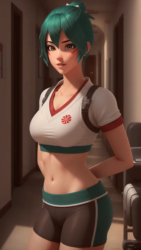 (masterpiece, best quality),  intricate details,
1girl,    <lora:kirikobetterV:0.6> owkiriko, , green hair:0.6, glowing eyes, 
indoors, gym, sweating, sports bra, bike shorts, boob sweat, cleavage, 
realistic, realism, photorealism, photo-realistic, high contrast, (photorealistic:1.4), 8k high definition detailed realistic, (best quality, masterpiece:1.2), NSFW, photon mapping, radiosity, physically-based rendering, best quality, highly detailed,